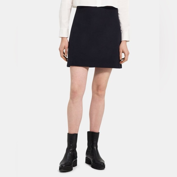 NEW Theory  High-Waist Mini Skirt in Double-Face Wool-Cashmere Black - Picture 9 of 16